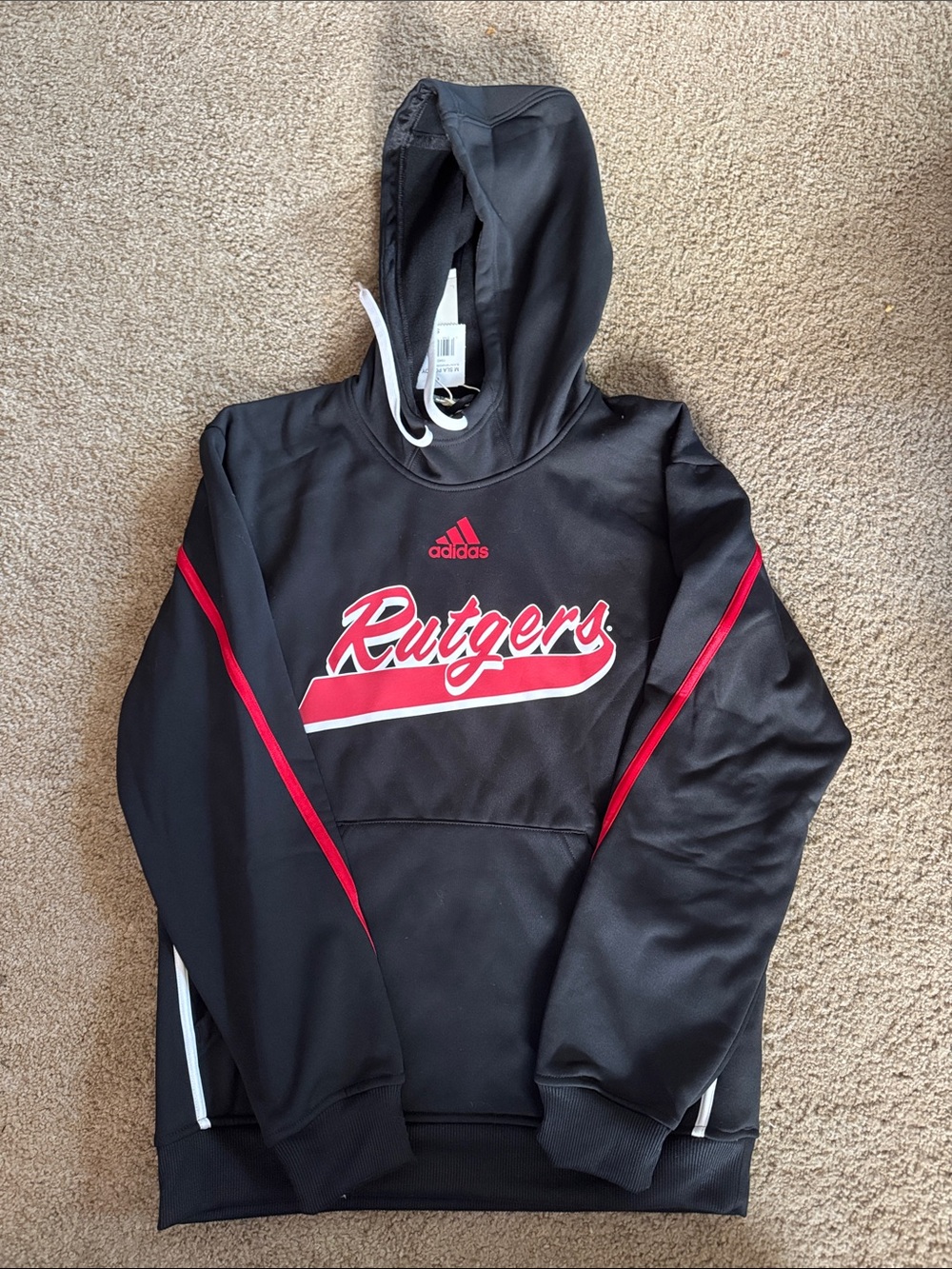 ADIDAS Black and Red Rutgers Pullover Hoodie
